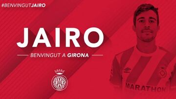 Oficialización del fichaje de Jairo Izquierdo por el Girona, procedente del Extremadura.