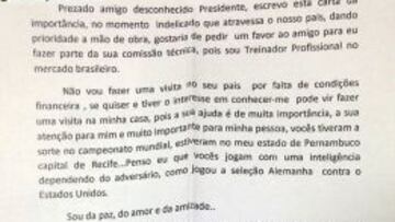 La carta del desempleado al Bayer Leverkusen a la que tuvo acceso Globoesporte.