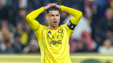 RIYADH, SAUDI ARABIA - JANUARY 26: Cristiano Ronaldo of team Al-Nassr FC during the Saudi Pro League game between Al Nassr and Al Taawoun at Al Awwal Park on January 26, 2026 in Riyadh, Saudi Arabia. (Photo by Abdullah Ahmed/Getty Images)