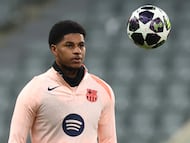 Soccer Football - UEFA Champions League - FC Barcelona Press Training - St James' Park, Newcastle, Britain - March 9, 2026 FC Barcelona's Marcus Rashford during training Action Images via Reuters/Craig Brough