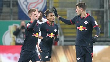 Dani Olmo celebra un gol del Leipzig. 