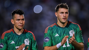 Hirving Lozano and Santiago Gimenez of Mexico during the game Honduras vs Mexican National Team (Mexico), corresponding to the Quarterfinals First Leg of the Concacaf Nations League 2023-2024, at Jose de la Paz Herrera Ucles National Stadium in Tegucigalpa, on November 17, 2023.
<br><br>
Hirving Lozano y Santiago Gimenez de Mexico durante el partido Honduras vs Seleccion Nacional Mexicana (Mexico), correspondiente a Cuartos de Final Ida de la Liga de Naciones de Concacaf 2023-2024, en el Estadio Nacional Jose de la Paz Herrera Ucles en Tegucigalpa, el 17 de Noviembre de 2023.