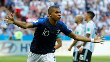 FILE PHOTO: World Cup - Round of 16 - France vs Argentina - Kazan Arena, Kazan, Russia - June 30, 2018 France's Kylian Mbappe celebrates scoring their third goal REUTERS/Michael Dalder/File Photo