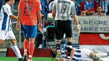 Martín Cáceres acabó el partido ante el Valencia con el labio roto por una agresión de Marchena.