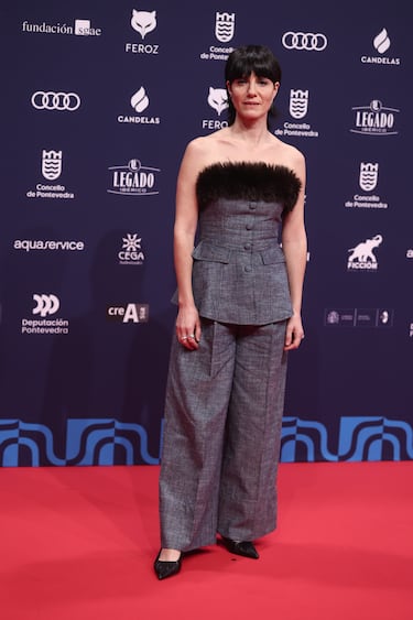 La actriz Iraia Elías posa en la alfombra roja de los Premios Feroz 2026, en el Pazo da Cultura, en Pontevedra, Galicia (España). 