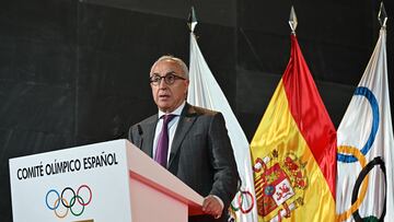MADRID, 28/05/2025.- El presidente del Comité Olímpico Español, Alejandro Blanco interviene en Asamblea General Extraordinaria del Comité Olímpico Español que elegirá al presidente para el periodo 2025-2029, este miércoles. EFE/Fernando Villar