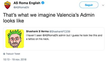 El twitter oficial del Roma también bromea con el Valencia