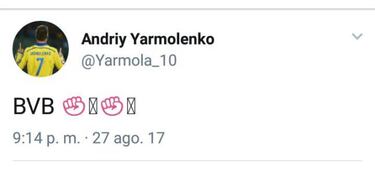 Yarmolenko filtra en Twitter su fichaje por el Dortmund