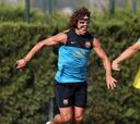 Puyol estrenó ayer la protección que lucirá ante el Getafe