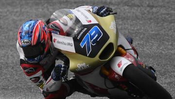 Idemitsu Honda Team Asia's Japanese rider Ai Ogura rides during the first free practice session of the Moto2 Austrian Grand Prix at the Redbull Ring racetrack in Spielberg on August 19, 2022. (Photo by VLADIMIR SIMICEK / AFP) (Photo by VLADIMIR SIMICEK/AFP via Getty Images)