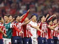 Bryan Gonzalez, Daniel Aguirre, Jose Rangel, Jose Castillo of Guadalajara during the 6th round match between Guadalajara and America as part of the Liga BBVA MX, Torneo Clausura 2026 at Akron Stadium, on February 14, 2026 in Guadalajara, Jalisco, Mexico.