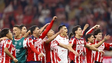 Bryan Gonzalez, Daniel Aguirre, Jose Rangel, Jose Castillo of Guadalajara during the 6th round match between Guadalajara and America as part of the Liga BBVA MX, Torneo Clausura 2026 at Akron Stadium, on February 14, 2026 in Guadalajara, Jalisco, Mexico.