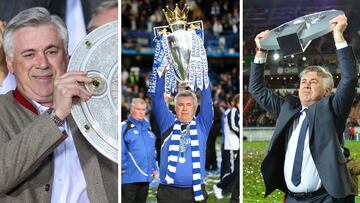 Carlo Ancelotti, con los t&iacute;tulos de campe&oacute;n de la Bundesliga alemana, la Premier League inglesa y la Ligue 1 francesa. Tambi&eacute;n ha ganado el scudetto en la Serie A italiana.