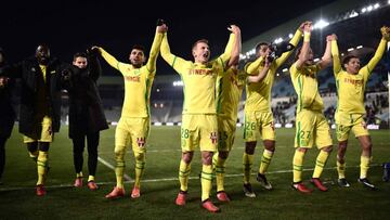 Los futbolistas del Nantes celebrando el triunfo por 1-0 ante el Caen.