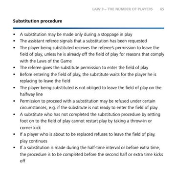 Bullet point 9 sets out the procedure when a player refuses to be substituted.