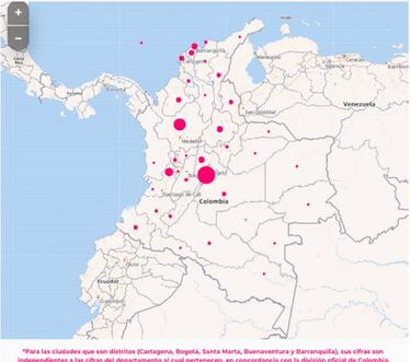 Mapa de casos y muertes por coronavirus por departamentos en Colombia: hoy, 19 de octubre