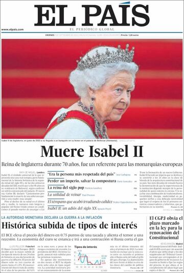 Las portadas de los diarios tras el fallecimiento de Isabel II