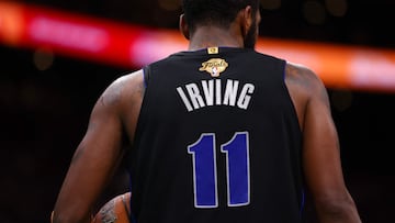 A close-up of the back of Kyrie Irving #11 of the Dallas Mavericks