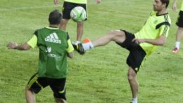 Xabi, en el entrenamiento del domingo.