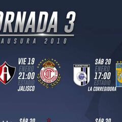 Fechas y horarios de la jornada 3 del Clausura 2018 de la Liga MX
