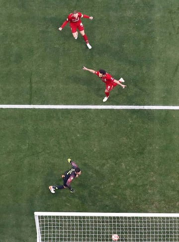 Liverpool's Mohamed Salah scores in the Champions League final