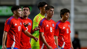 Futbol, Chile vs Argentina.
Partido amistoso categoria sub 20.
El equipo de la seleccion chilena es fotografiado durante un partido amistoso de la categoria sub 20 contra Argentina disputado en el estadio Nicolas Chahuan de La Calera, Chile.
17/01/2025
Andres Pina/Photosport
Football, Chile vs Argentina.
U-20 friendly match.
Chile’s team are pictured during a U-20 friendly match against Argentina at the Nicolas Chahuan stadium in La Calera, Chile.
17/01/2025
Andres Pina/Photosport
