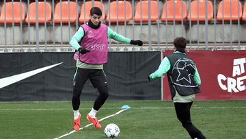 Morata, en el entrenamiento del Atlético previo a la Champions