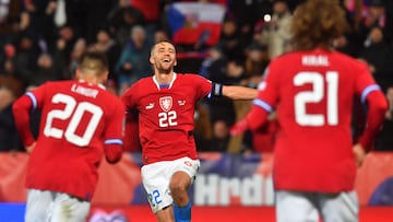 Soucek celebra su gol, el 3-0 definitivo, a Moldavia.