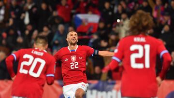 Soucek celebra su gol, el 3-0 definitivo, a Moldavia.