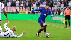 Oct 14, 2023; East Hartford, Connecticut, USA; United States midfielder Johnny Cardoso (15) takes the ball away from Germany midfielder Julian Brandt (11) during the second half at Pratt & Whitney Stadium. Mandatory Credit: Eric Canha-USA TODAY Sports