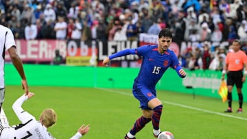 Oct 14, 2023; East Hartford, Connecticut, USA; United States midfielder Johnny Cardoso (15) takes the ball away from Germany midfielder Julian Brandt (11) during the second half at Pratt & Whitney Stadium. Mandatory Credit: Eric Canha-USA TODAY Sports