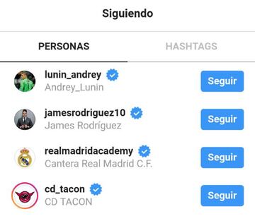 Los últimos 'seguidos' del Real Madrid en Instagram.
