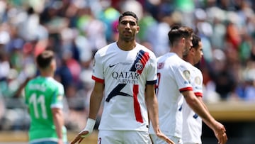 Soccer Football - FIFA Club World Cup - Group B - Seattle Sounders v Paris St Germain - Lumen Field, Seattle, Washington, U.S. - June 23, 2025 Paris St Germain's Achraf Hakimi celebrates scoring their second goal REUTERS/Agustin Marcarian
