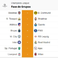 Partidos de hoy, 15 de septiembre, en la fase de grupos de la Champions League: horarios y TV