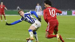 Soccer Football - Bundesliga - Hertha BSC v Bayern Munich - Olympiastadion, Berlin, Germany - February 5, 2021 Hertha BSC&#039;s Dodi Lukebakio in action with Bayern Munich&#039;s Leroy Sane Pool via REUTERS/John Macdougall DFL regulations prohibit any us