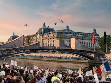 Una recreación de la Ceremonia de Inauguración sobre el río Sena.