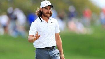 Tommy Fleetwood reacciona tras un putt durante la primera jornada del The Players Championship en el The Stadium Course del TPC Sawgrass en Ponte Vedra Beach, Florida.