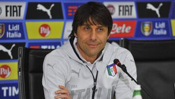 Italy boss Antonio Conte during Monday&#039;s press conference. 