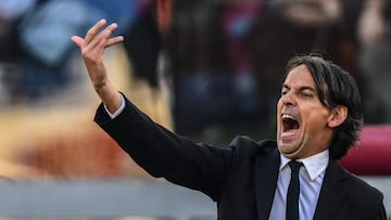 El entrenador del Inter, Simone Inzaghi, durante un partido de Serie A contra la Roma.