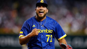 PHOENIX, AZ - MARCH 11: Pedro Garcia #72 of Team Colombia pumps his fist during Game 1 of Pool C between Team Colombia and Team Mexico at Chase Field on Saturday, March 11, 2023 in Phoenix, Arizona. (Photo by Daniel Shirey/WBCI/MLB Photos via Getty Images)