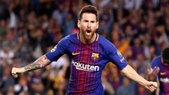 Messi celebra un gol con el Barcelona. 