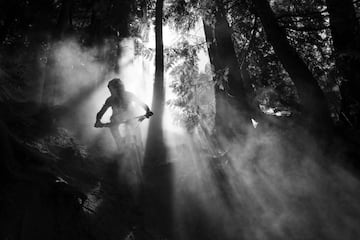 Ganadora de la categoría RAW. "Jugar con el polvo y la luz ha sido siempre una de mis aficiones favoritas en el mountain bike. Tanto un factor como el otro varían en cada situación. Esta foto la protagoniza Dylan Siggers en su bosque local. Era la segunda o tercera vez que pasaba por aquí y ya había podido probar el sitio exacto para capturar el momento perfecto. 