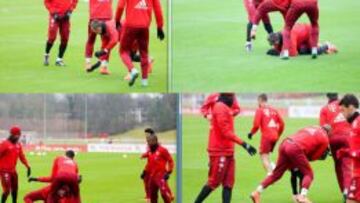 Arturo Vidal fue víctima de la broma de sus compañeros.