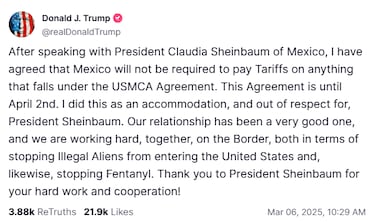 Trump frena aranceles a México hasta el 2 de abril: así es el nuevo acuerdo