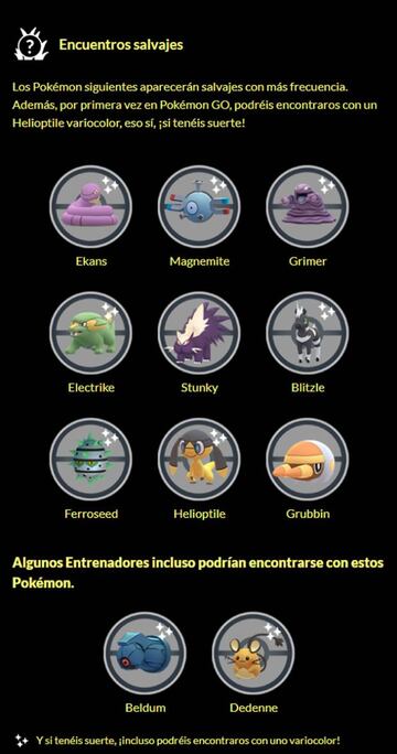 Encuentros con Pok&eacute;mon Salvajes disponibles en el evento Voltaje Crepitante de Pok&eacute;mon GO