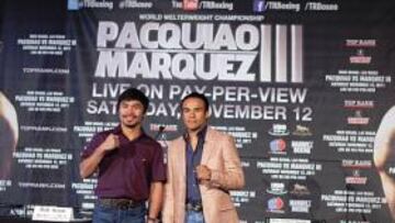 Márquez y Pacquiao llegaron a Nueva York con la promoción de la pelea que van a disputar el próximo 12 de noviembre en Las Vegas (Nevada).