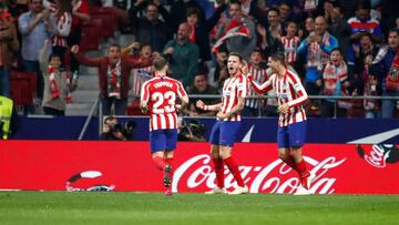 Saul Niguez, player of Atletico Madrid from Spain, celebrates a goal during the La Liga football match played between Atletico Madrid and Athletic Club Bilbao at Wanda Metropolitano Stadium in Leganes, Madrid, Spain, on October 25, 2019.
 
 
 26/10/2019 O