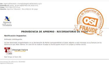 Borra este email de la Agencia Tributaria si lo recibes: es una estafa