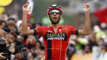 Vincenzo Nibali celebra su victoria en Val Thorens en la vig&eacute;sima etapa del Tour de Francia 2019.