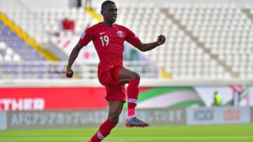 Qatar&#039;s forward Almoez Ali  during the 2019 AFC Asian Cup group E football match between North Korea and Qatar at the Khalifa bin Zayed stadium in al-Ain on January 13, 2018. (Photo by Giuseppe CACACE / AFP)